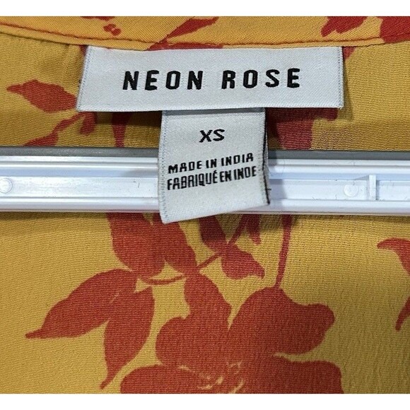 Orange Yellow Floral Dress womens XS Button Front V-Neck Cowgirl Cottage Core - Picture 6 of 7